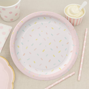 Prato De Papel Bolo de Aniversário de Sorvete Rosa Confete Pastel