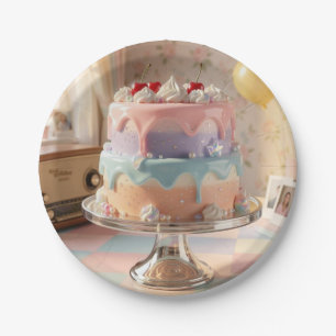 Prato De Papel Bolo de Aniversário de Vidro Pastel com Cerejas