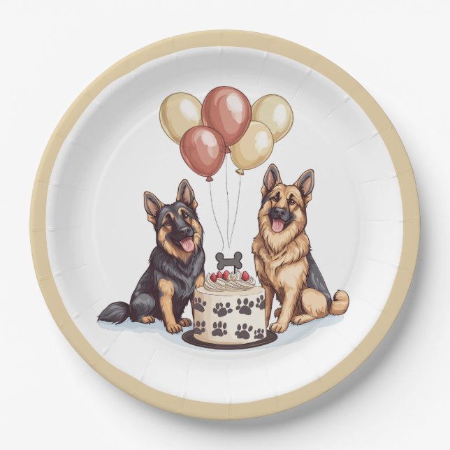 Prato De Papel Bolo de Aniversário do German shepherd (Frente)