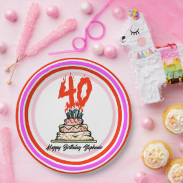 Prato De Papel Bolo de Aniversário em Fogo com 40 Velas