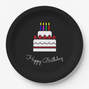 Prato De Papel Bolo de Aniversário em Preto