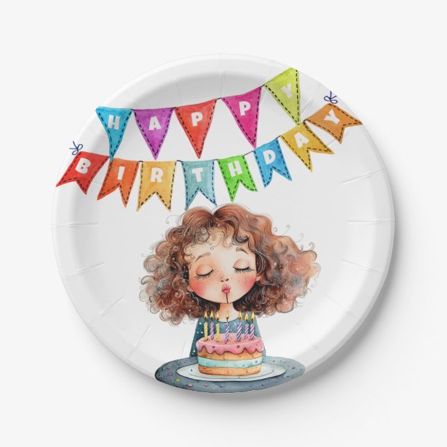Prato De Papel Bolo de Aniversário Feliz (Frente)