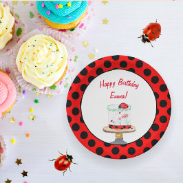 Prato De Papel Bolo de Aniversário Personalizado de Joaninha em A