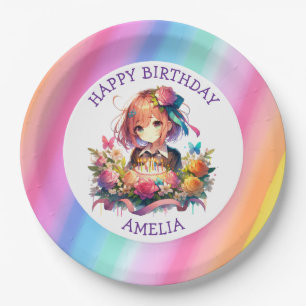 Prato De Papel Bolo de Aniversário Personalizado de Menina de Ani
