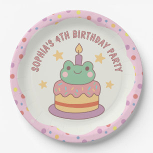 Prato De Papel Bolo de Aniversário Personalizado do Sapo Kawaii