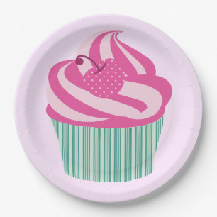 Prato De Papel Bolo de Aniversário Rosa Pastel