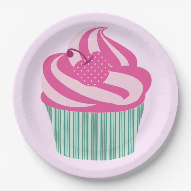 Prato De Papel Bolo de Aniversário Rosa Pastel (Frente)