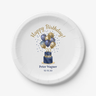 Prato De Papel Bolo de Balão Azul Marinho de 70 Anos de Idade