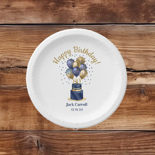 Prato De Papel Bolo de Balão Azul Marinho de 80 Anos de Idade