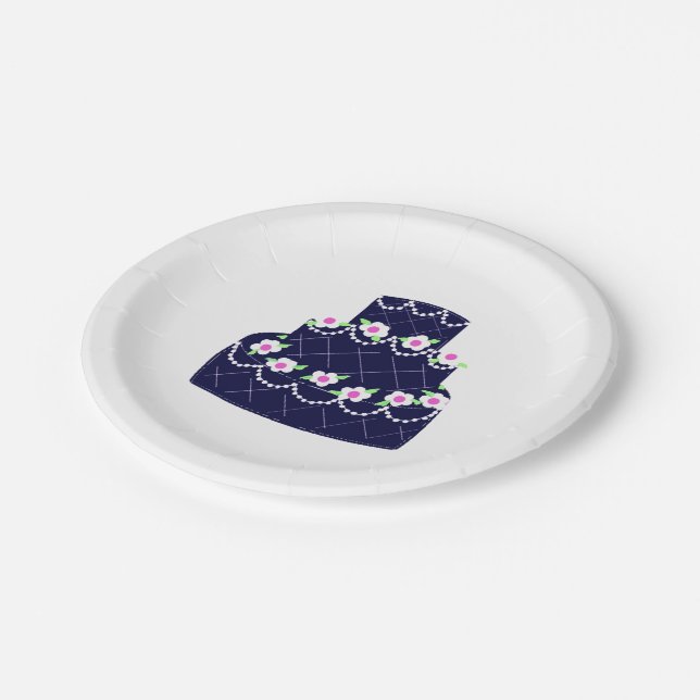 Prato De Papel Bolo de Casamento Azul Marinho (Inclinado)