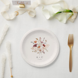 Prato De Papel Bolo de Casamento Boho Wildflowers Elegante de Out
