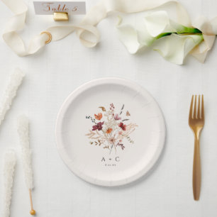 Prato De Papel Bolo de Casamento Boho Wildflowers Elegante de Out
