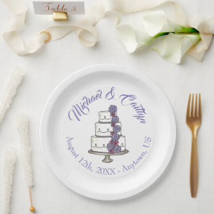 Prato De Papel Bolo de Casamento Floral por Camadas de Rosas Roxo