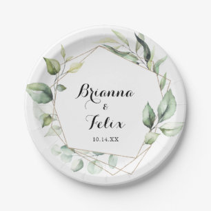 Prato De Papel Bolo de Casamento Geométrico Elegante Dourado