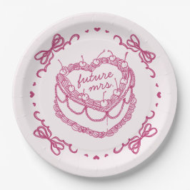 Prato De Papel Bolo de Cereja Coquette Coração Retro Rosa Show de