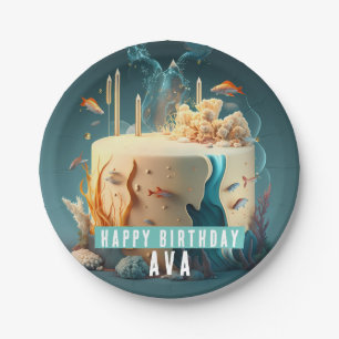 Prato De Papel Bolo de Corais de Algas Marinhas - Aniversário