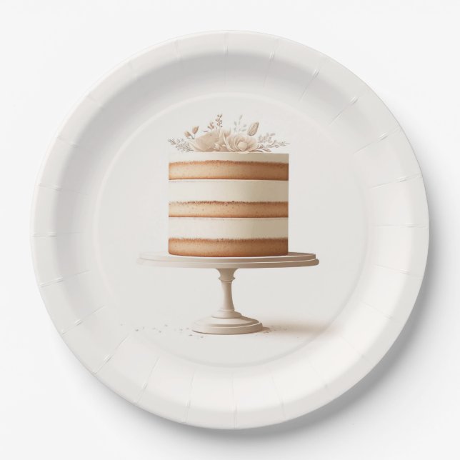 Prato De Papel Bolo Floral Branco Elegante Tier Festa de Noiva (Frente)