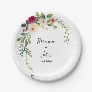 Prato De Papel Bolo Floral de Casamento Floral, Cor-de-Rosa Verde