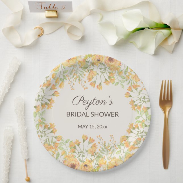 Prato De Papel Bomba Chá de panela de Flores Amarelas Pastel (Casamento)