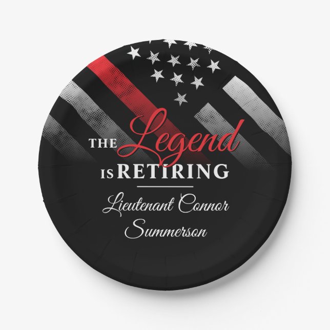 Prato De Papel Bombeiro Aposentado Sinalizador da Linha Vermelha (Frente)