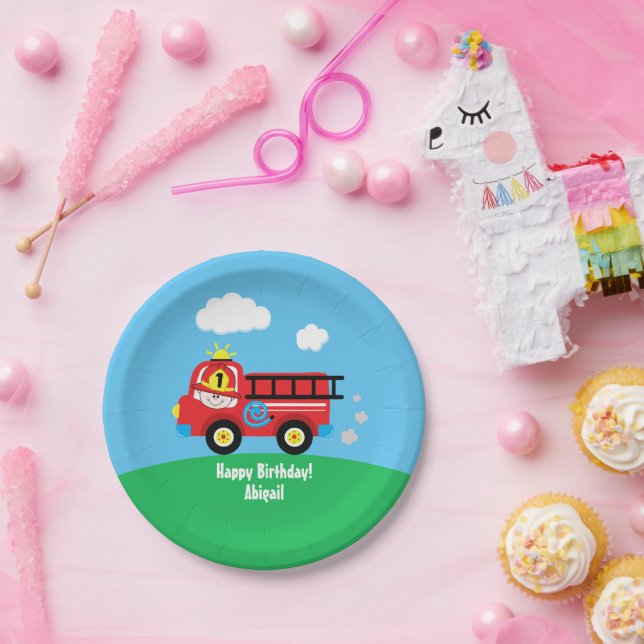 Prato De Papel Bombeiro Feliz Aniversário (Festa)