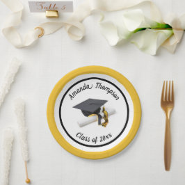 Prato De Papel Boné de formatura Amarelo Dourado Preto e Tassel