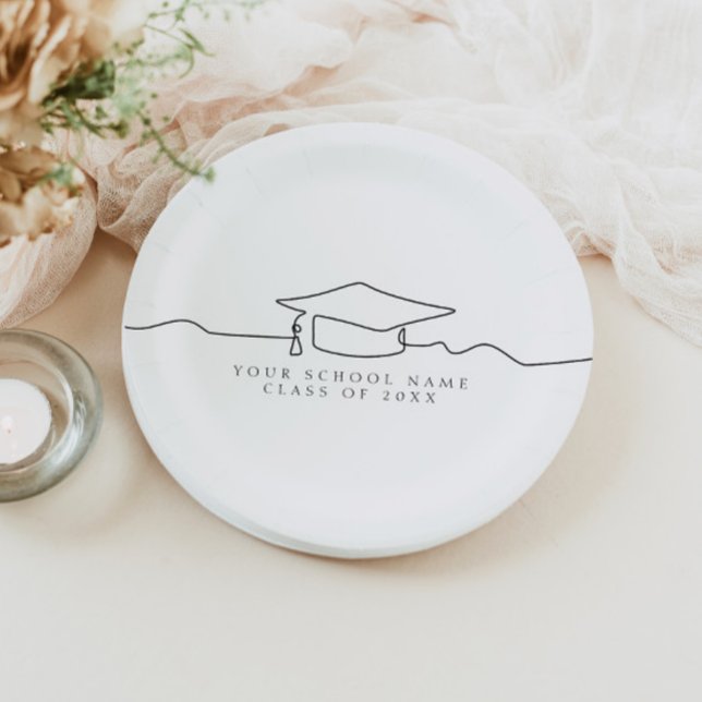 Prato De Papel Boné de formatura de Arte de Linha Mínima Simples (Criador carregado)