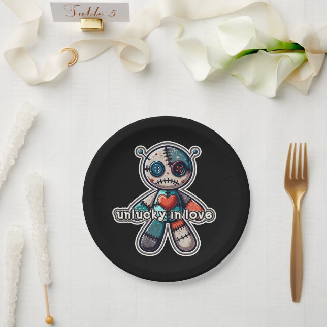 Prato De Papel Boneca de VODOO Triste Urso AZARADO no AMOR (Casamento)