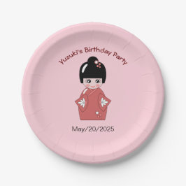 Prato De Papel Boneca Kokeshi - aniversário personalizado