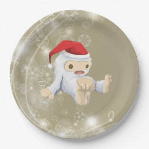 Prato De Papel Boneca Monstro de Neve de Natal com um Chapéu Verm