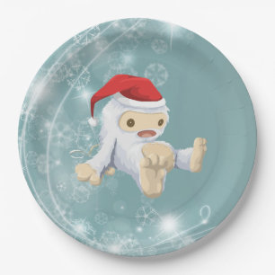 Prato De Papel Boneca Yeti Natal Vestindo um Chapéu Santa