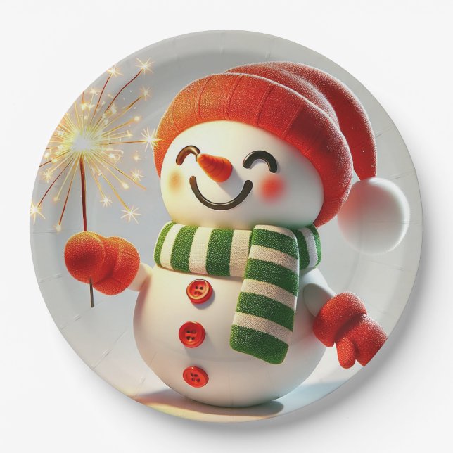 Prato De Papel Boneco de Neve Alegre (Frente)
