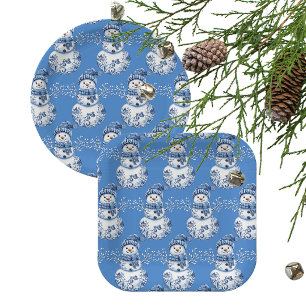 Prato De Papel Boneco de Neve Azul Alegre Branco Feliz 