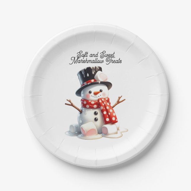 Prato De Papel Boneco de Neve de Marshmallow Macio e Doce (Frente)
