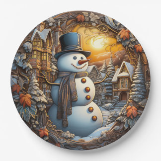 Prato De Papel Boneco de Neve de Natal Feriado