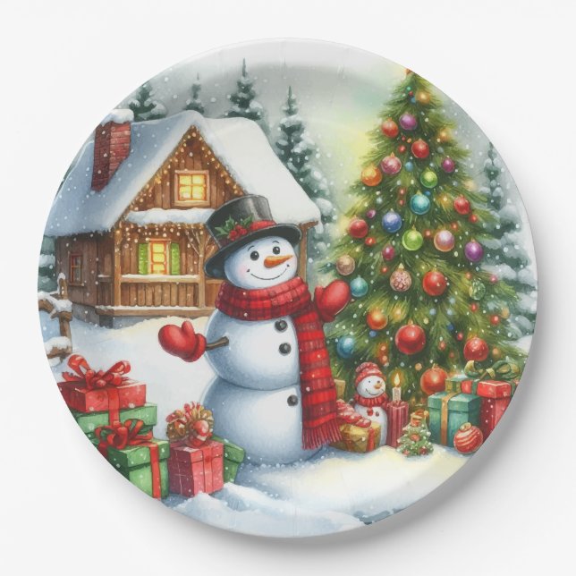 Prato De Papel Boneco de neve natal (Frente)