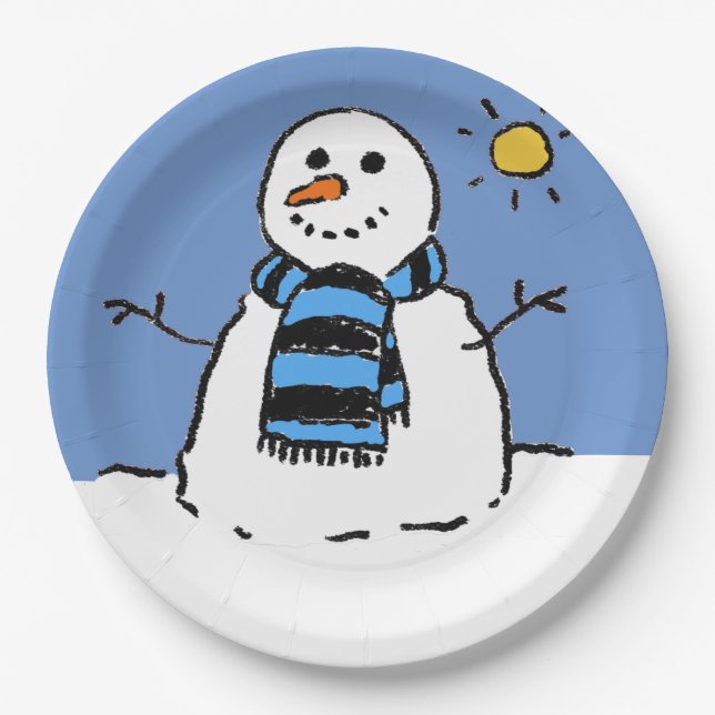 Prato De Papel Boneco de Neve no Sol (Frente)
