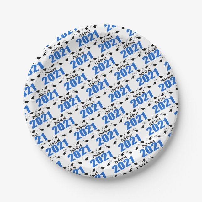 Prato De Papel Bonés de formatura e Diplomas de PhD 2021 (Azul) (Frente)