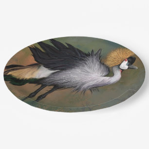 Prato De Papel Bonita Cinza Crowned Crane - Pintura Migra