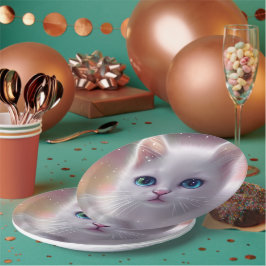 Prato De Papel Bonita Fantasia Branca Fluffy Cat