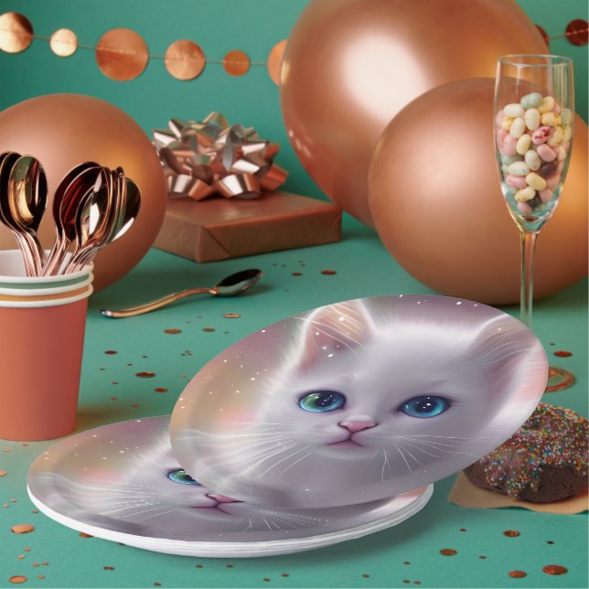 Prato De Papel Bonita Fantasia Branca Fluffy Cat (Múltiplo)