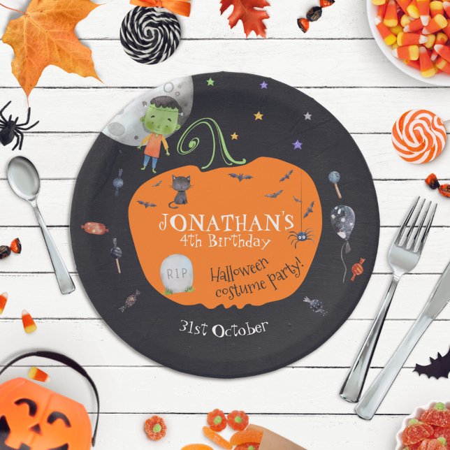 Prato De Papel Bonita Festa de Costume das Crianças do Halloween  (Criador carregado)