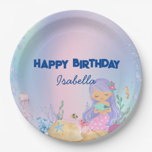 Prato De Papel Bonita sereia pastel Arco-íris