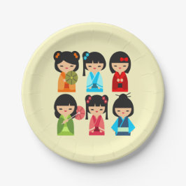 Prato De Papel Bonitas bonecas japonesas Kokeshi