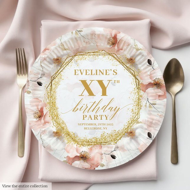 Prato De Papel Bonitas folhas de papel para Festa de aniversário (Beautiful Blush Floral Birthday Party Paper Plates

)