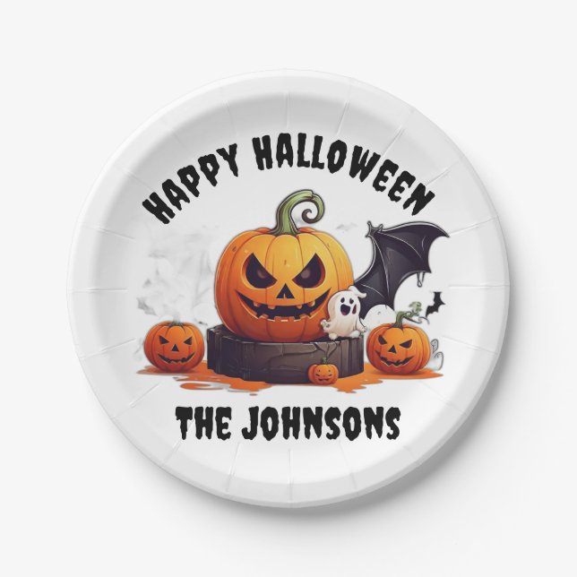 Prato De Papel Bonitinha Bats Ghost Feliz Halloween (Frente)