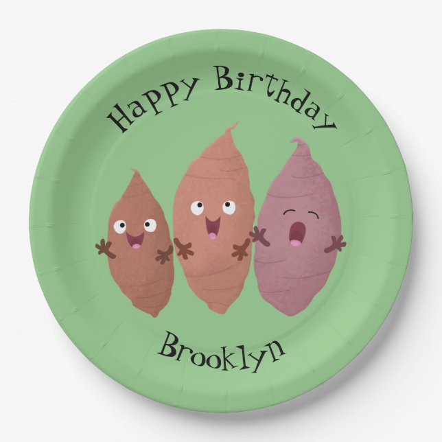 Prato De Papel Bonitinho cantando batata-doce legumes (Frente)