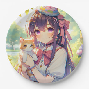 Prato De Papel Bonito anime segurando o aniversário da garotinha