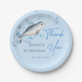 Prato De Papel Bonito bebê Narwhal primeiro aniversario de bolhas