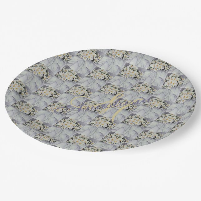 PRATO DE PAPEL BONITO BUQUÊ DE DAISIES BRIDAL PARTY MONOGRAMA (Inclinado)